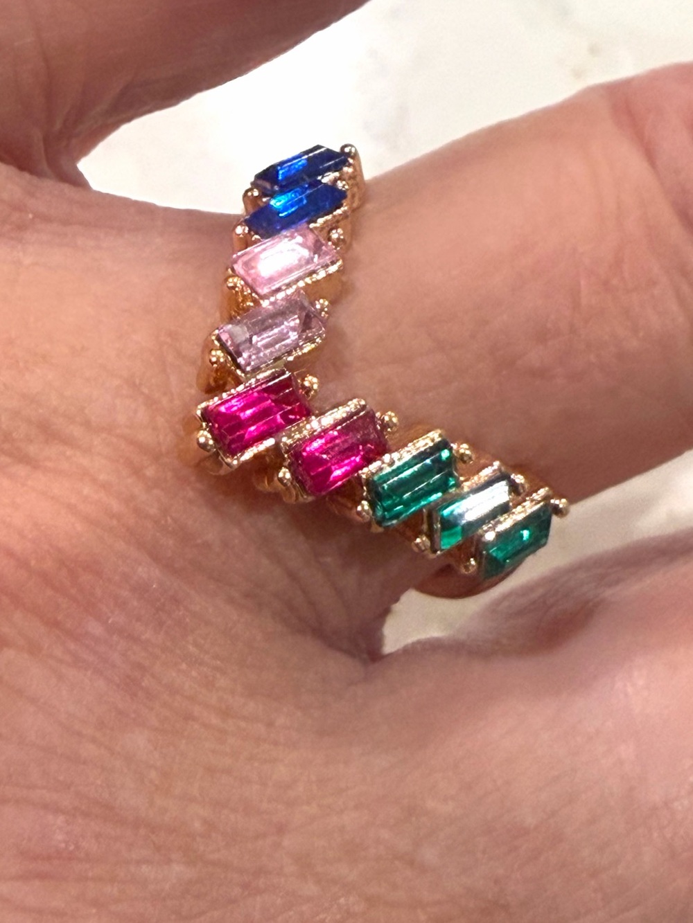 Multicolor Baguette Gemstone Gold Band Ring Size 6.5